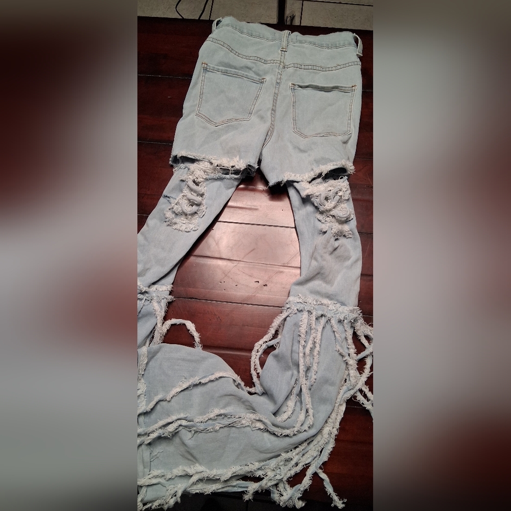 Distressed Light Blue Women's Straight Leg Jeans